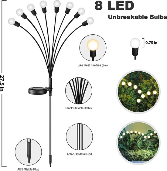 Hqynss Zonnelampen voor tuin en balkon, verpakking van 2 stuks, IP65 waterdichte tuinverlichting op zonne-energie, stekker voor de buitendecoratie van balkonbloembakken en terrassen (zonnebloem