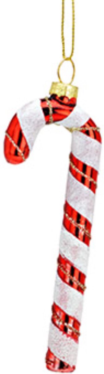 Kersthanger Wit-Rode Zuurstok - 11cm - Candy Cane Kerstbal - Glazen ornament - kerstdecoratie