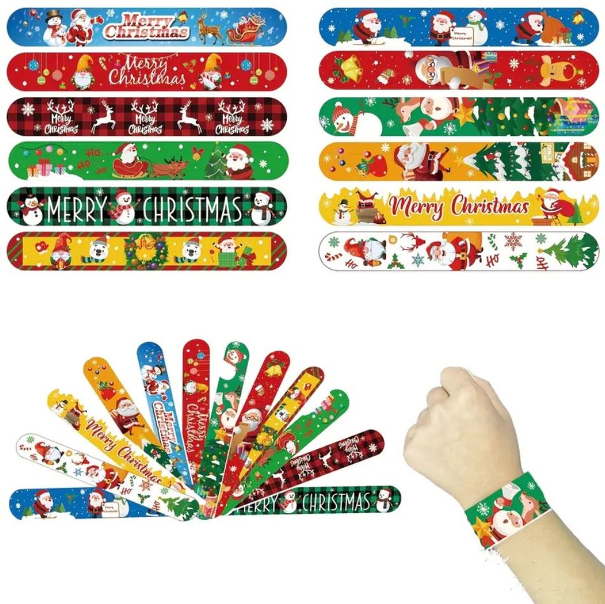 12 stuks klap armbanden kerst