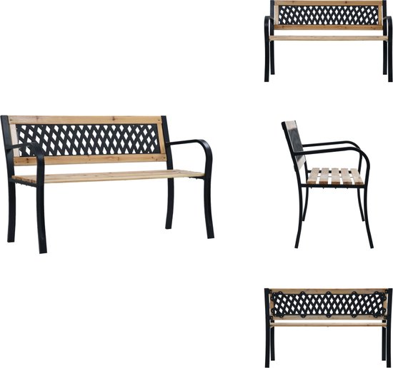 vidaXL Banc de jardin - Bois Massief et acier - 120 x 53 x 77 cm - Motif à carreaux - Banc de jardin