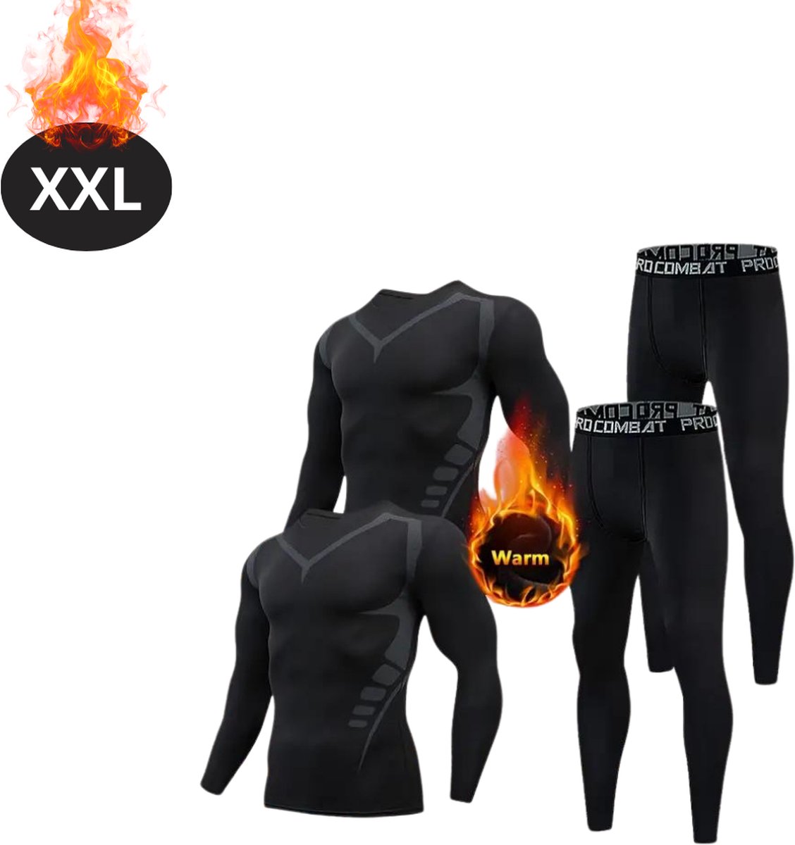 Nivard Thermokleding Heren – Thermobroek – Thermoset 4 stuks – Thermolegging – Winter – Thermoshirt – Zwart – XXL