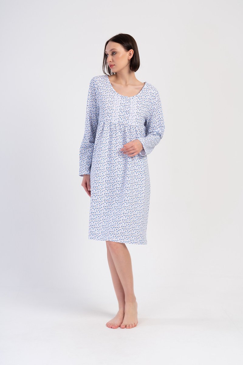 Vienetta - Dames Nachthemd, Lange Mouwen, Blauw - L