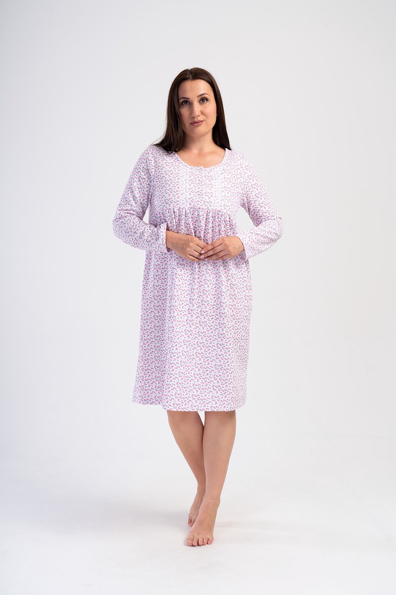 Vienetta - Grote Maten Dames Nachthemd, Lange Mouwen, Roze - 2XL