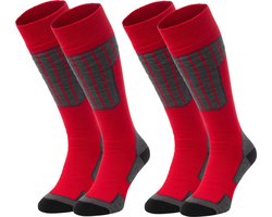 NOMAD® Skisokken Essential 2-Pack | 39/42 Rood | Warme sokken Dames / Heren | Lange Huissokken / Wandelen / Sporten | Knie Kousen | Goede vochtafvoer
