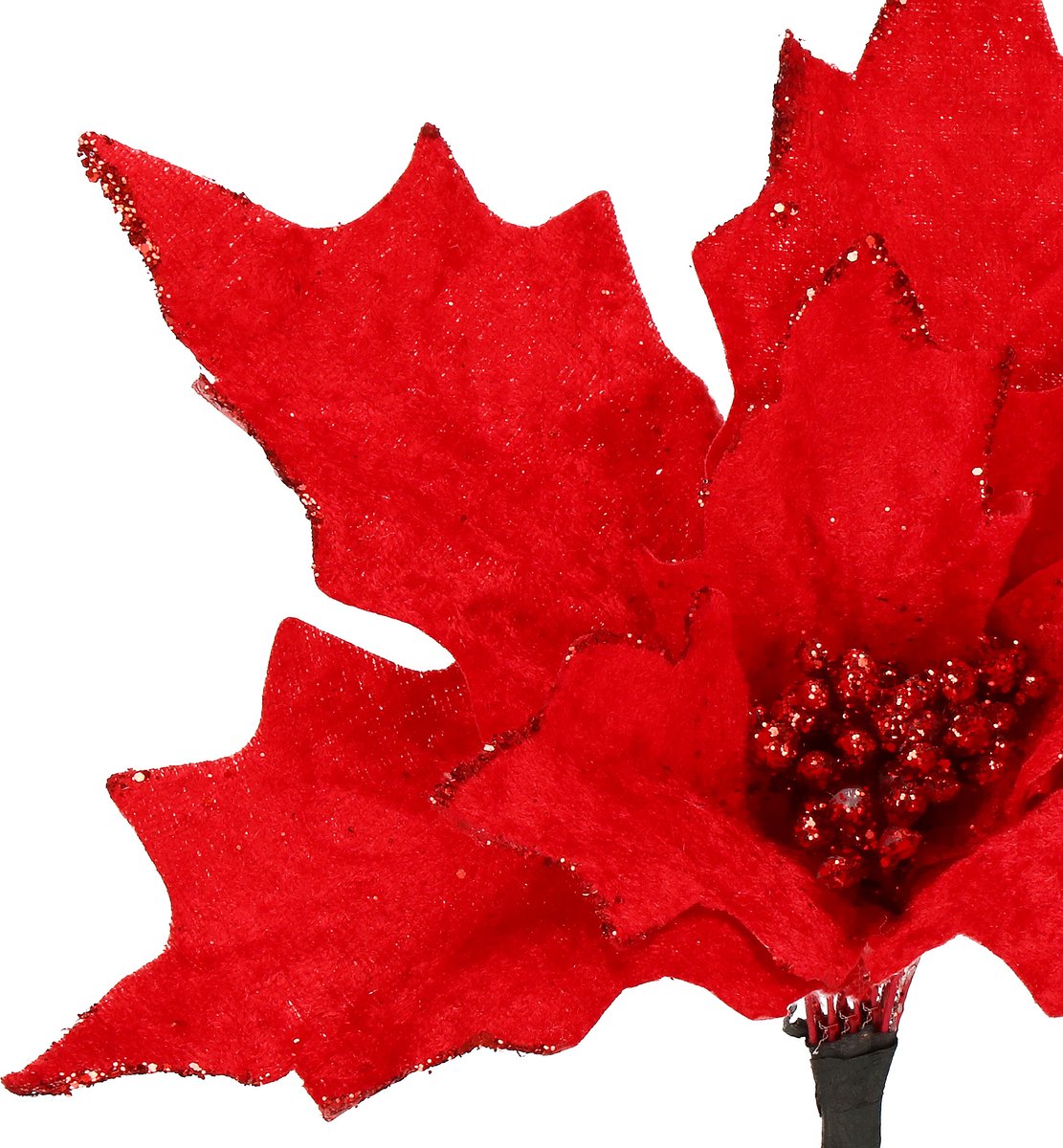 Springos Kunstbloem - Rode Poinsettia - Rood - Glitters