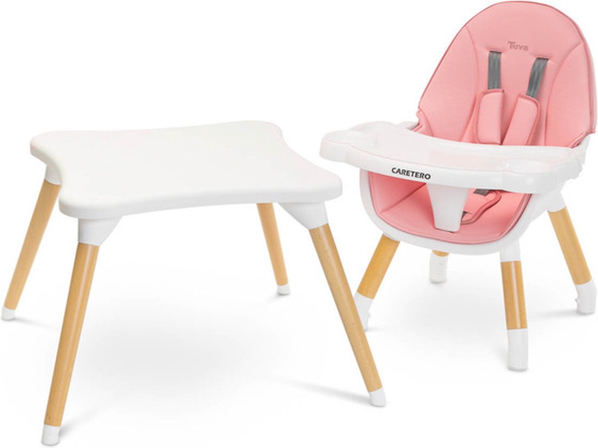 Caretero Tuva Kinderstoel Roze - Babystoel - Baby Eetstoel - Kinderstoeltje voor Peuter - Voor Kinderen van 6 Maanden tot 3-4 Jaar - Scandinavisch Design