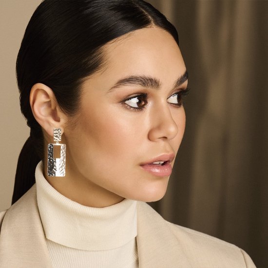 Boucles d'oreilles pendantes Argent Rhodié Rectangle Martelé 1335662