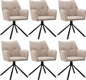 Bol.com Colenis® - Enzo Eetkamerstoelen - Set van 6 - Taupe - Linnen Stof - Luxe Gestoffeerde Zitting - Industrieel Design - Met... aanbieding