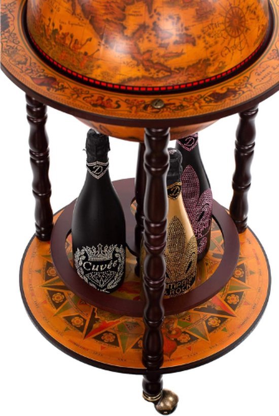 COSTWAY Globe Wooden Globe on Wheels, Bar Cart, House Bar, Wine Rack 45 x 45 x 88 cm, Brown, Approx. 45 x 45 x 88 cm (L x W x H