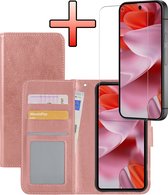 Étui compatible avec Google Pixel 9 Pro XL - Étui Bookcase à rabat avec protection d'écran - Or rose