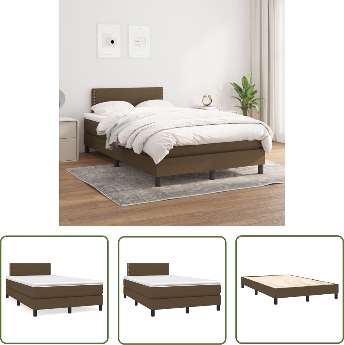 The Living Store Boxspring met matras stof donkerbruin 120x200 cm - Boxspring - Donkere Meubels - Tweepersoon Bed - Slaapcomfort - Pocketed Spring Mattress