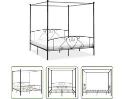 vidaXL Metalen Bed - Hemelbed Frame - Hemelbedframe metaal zwart 200x200 cm - Tweepersoons Bed - Zwarte Bed - Design Bed