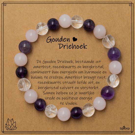 Bixorp Bracelet Driehoek en Or sur Carte Cadeau - Driehoek en Or - Bracelets de perles Précieuses 8mm / 18cm - Avec Enveloppe Cadeau