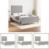 The Living Store Cadre de lit - Gris clair - 203 x 126 x 118/128 cm - Tête de lit réglable - Matériau durable - Pieds stables - Sommier à lattes en contreplaqué - Support confortable - Matras non inclus