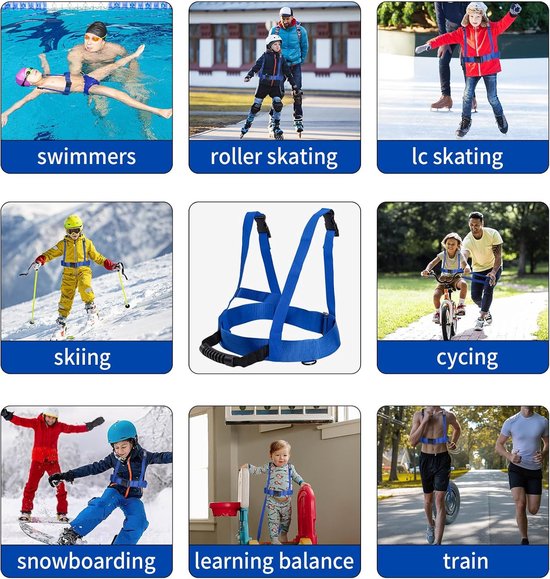 Skiharnas voor kinderen - Skituigje kinderen - Ski-accessoires - Verstelbaar ski-schouderharnas - Voor kinderen en beginners Schaatsen, Skateboarden, Snowboarden, Skaten, Fietsen (Blauw) van Cohey — afbeelding 3
