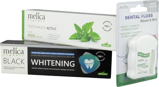 MELICA ORGANIC Biologisch 98% Natuurlijke WHITENING BLACK CHARCOAL BIO TANDPASTA HOUTSKOOL met XYLITOL, CITRUSOLIE voor witte tanden zonder Fluoride, SLS, SLES, parabenen 100ml