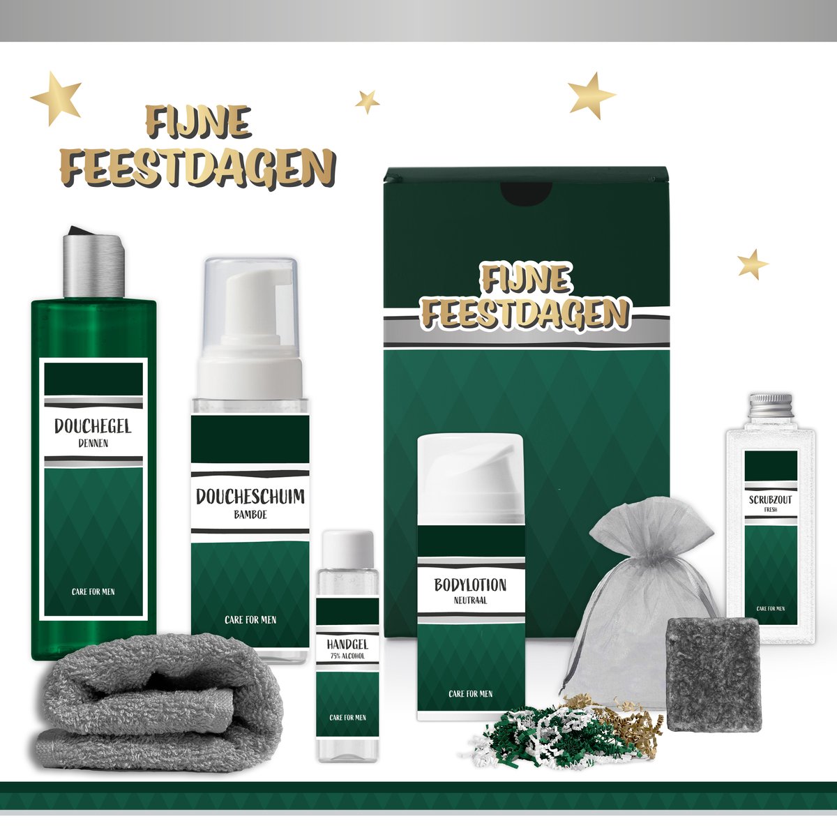 Goedkoopste Geschenkset “Fijne Feestdagen!” - 7 producten - 850 gram | Luxe Kerst Cadeaubox voor hem - Wellness Pakket man - Giftset Fijne feestdagen - Cadeaupakket Prettige Kerstdagen - Kerstcadeau - Kerstpakket Cadeau - Relatiegeschenk - Gift Goud - Groen