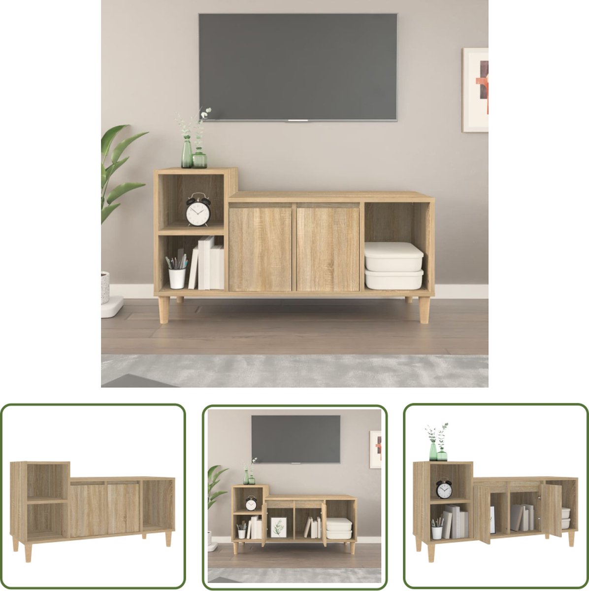 vidaXL Tv Meubel - Tv Kast - Tv-meubel 100x35x55 cm bewerkt hout sonoma eikenkleurig - Salontafel - Houten Tv Kast - Sonoma Eiken
