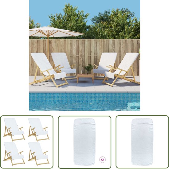 Serviettes de plage The Living Store 4 pièces 400 g/m² 60x135 cm tissu blanc - Serviette de plage - Serviette de bain - Antidérapante - Séchage Quick