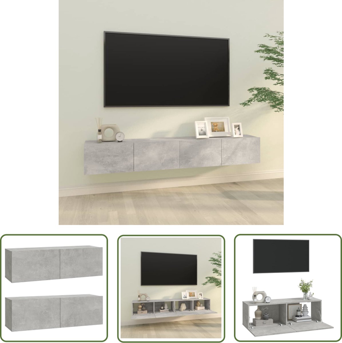 vidaXL Tv Kast - Wandtv Meubel - Tv-meubelen 2 st wandgemonteerd 100x30x30 cm hout betongrijs - Tv Unit - Houten Tv Stand - Grijze Tv Meubels