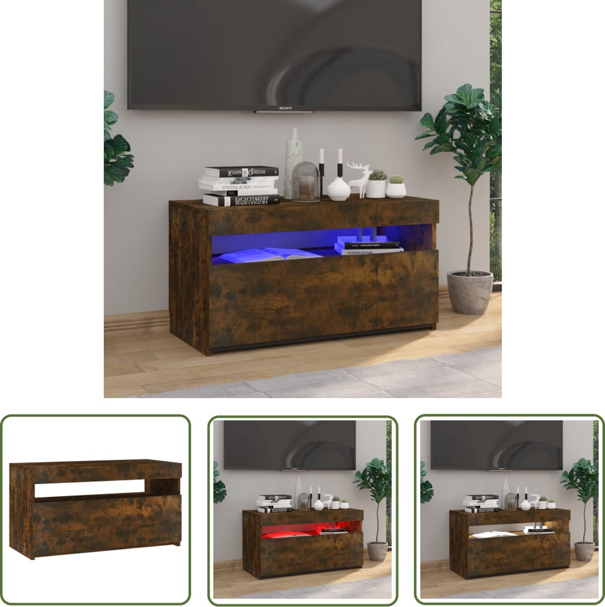 vidaXL Led Tv-meubel - Tv-meubel - Tv-meubel met LED-verlichting 75x35x40 cm gerookt eikenkleurig - Modern Tv-meubel - Houten Tv-meubel - Bruine Tv-meubel