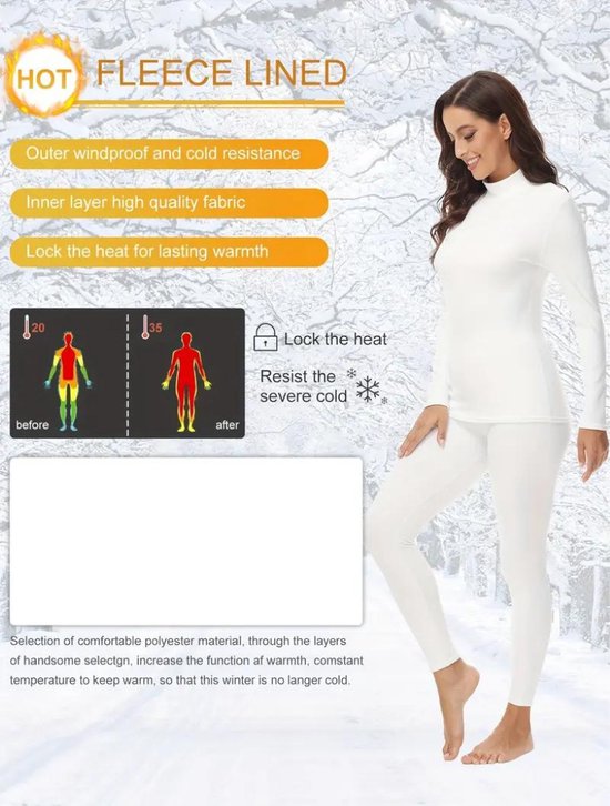 Livano Vêtements thermiques Femme - Pantalon thermique - Ensemble thermique - Leggings thermiques - Hiver - Chemise thermique - Blanc ivoire - S