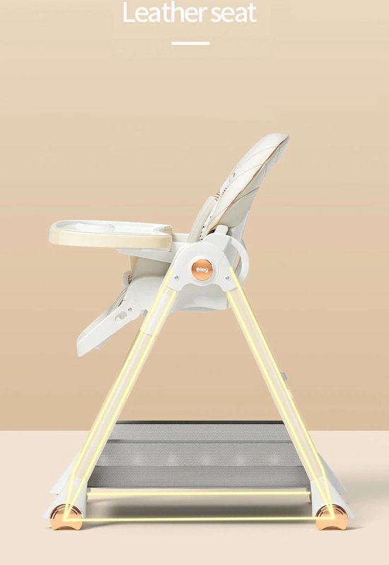 Eszenzics™ Baby Eetstoel "Sep" - Compact inklapbaar - Veiligheidsgordel - Verstelbare rugleuning - Zachte PU zwenkwielen met remfunctie - 53 tm 82cm tafelhoogte - Khaki - Meegroeistoel van Eszenzics™ — afbeelding 4