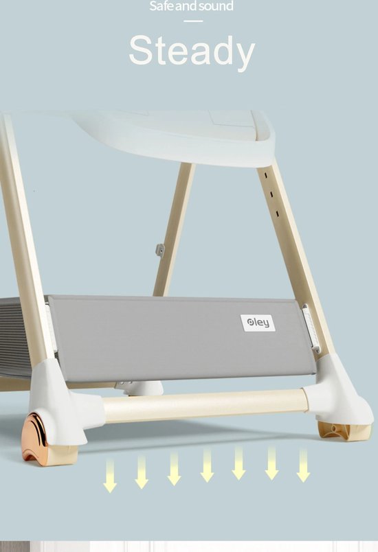 Eszenzics™ Baby Eetstoel "Sep" - Compact inklapbaar - Veiligheidsgordel - Verstelbare rugleuning - Zachte PU zwenkwielen met remfunctie - 53 tm 82cm tafelhoogte - Khaki - Meegroeistoel van Eszenzics™ — afbeelding 2