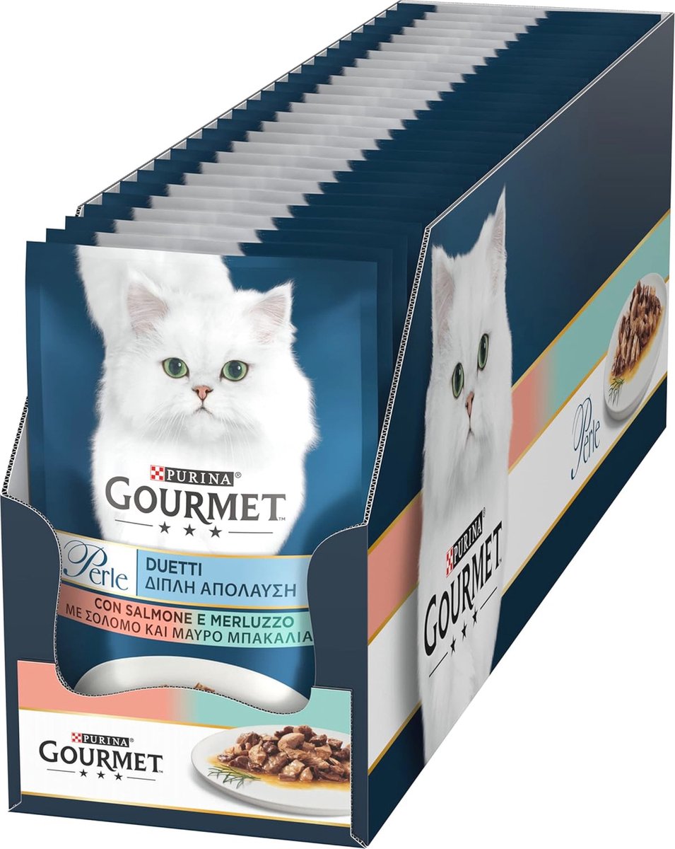 Vochtige kattenvoeding met zalm en kabeljauw - 26 zakjes à 85 g