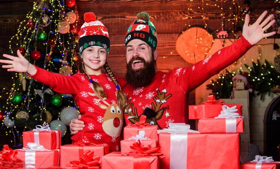 chapeau de noël imprimé arbre de noël - avec lumières LED - chapeau de noël moche - pour petits et grands - pour hommes et femmes