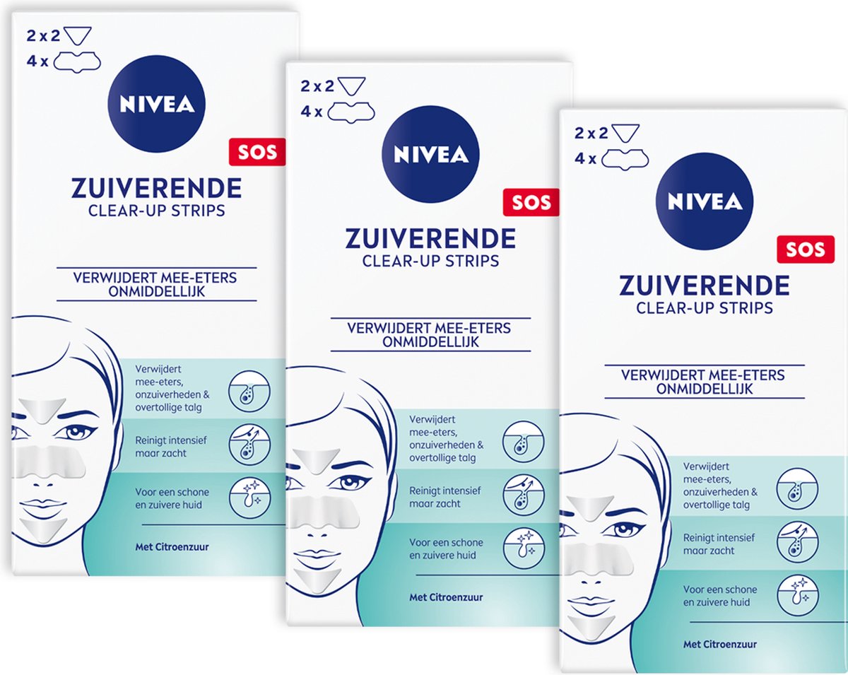 Goedkoopste NIVEA Zuiverende Clear-up Strips - Neusstrips Meeeters - Reinigingsstrips - Mee eters verwijderen - Gezichtsreiniging - 3x8 Stuks - Voordeelverpakking