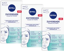 NIVEA Zuiverende Clear-up Strips - Neusstrips Meeeters - Reinigingsstrips - Mee eters verwijderen - Gezichtsreiniging - 3x8 Stuks - Voordeelverpakking