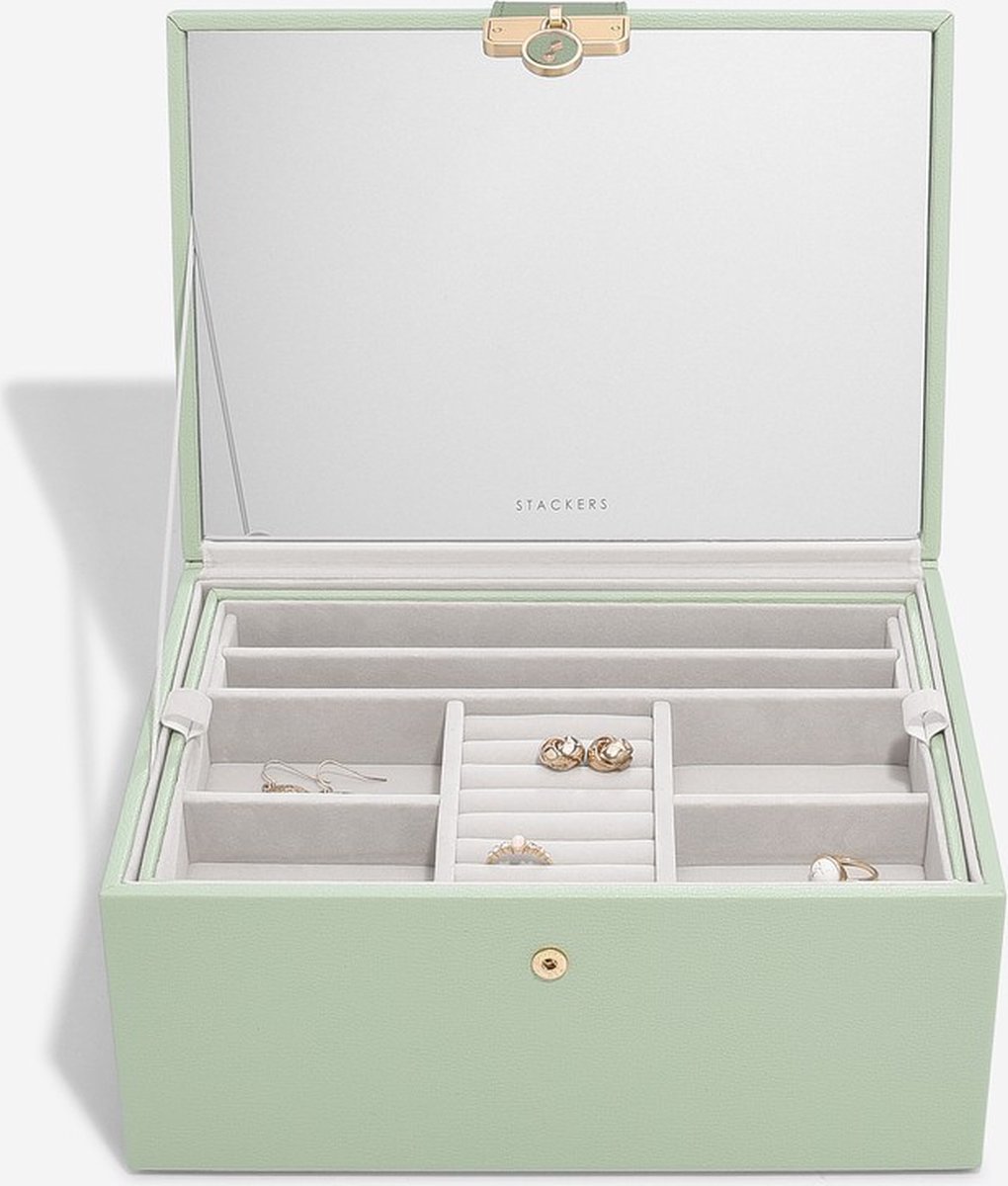 STACKERS GREEN - Luxe juwelendoos - juwelenkistje - sieradendoos - spiegel