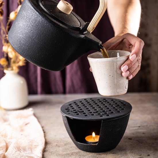 KINGHOFF - Theepot Warmer - Gietijzeren Theelicht Warmer voor Theepot en Koffiekan - Warmhoudplaatje - Ketel Accessoire - 15 x 15 x 8.5 cm - Gietijzer — afbeelding 4