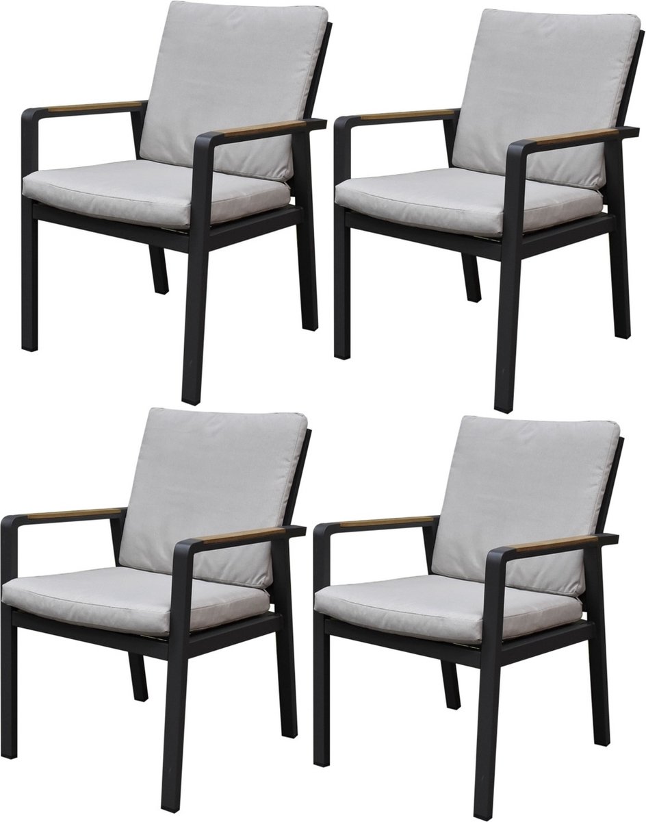 Set van 4 Lola dining tuinstoelen aluminium antraciet