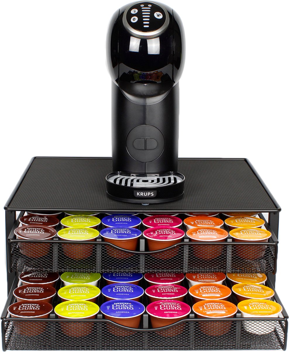 Capsulehouder met Lade – Koffiecups houder – Geschikt voor Dolce Gusto – 72 Cups - RVS - Zwart