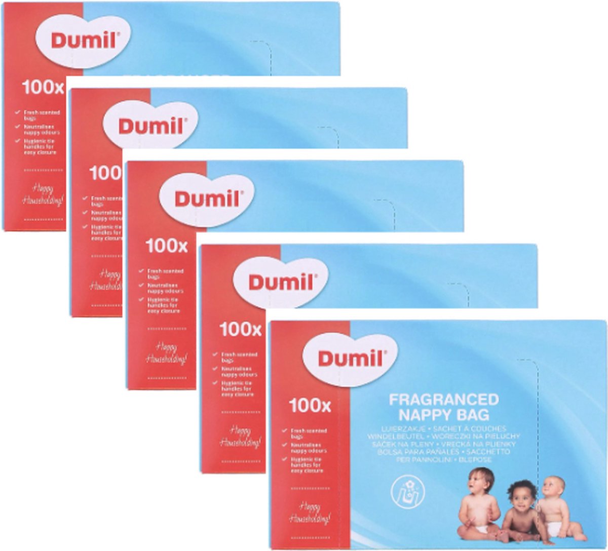 Goedkoopste Dumil 500 LUIERZAKJES - LUIERREMMER - NAVULLING - NEUTRALISEERD GEURTJES - 5 X 100 STUKS