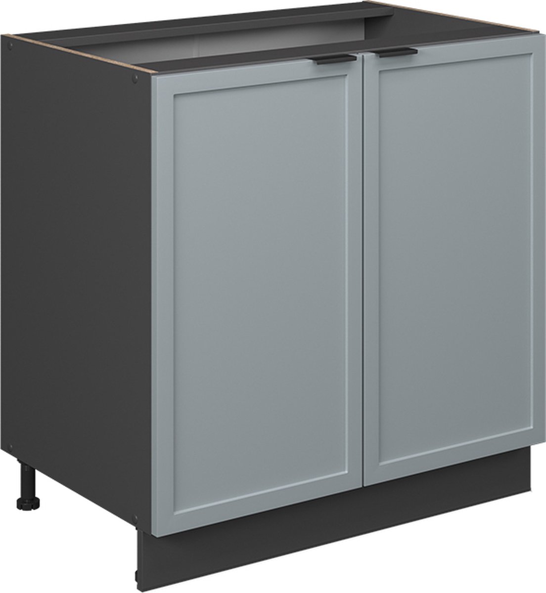 Vicco Keukenonderkast Fame-Line, Licht blauw-grijs/Antraciet, 80 cm goudkleurig eiken werkblad