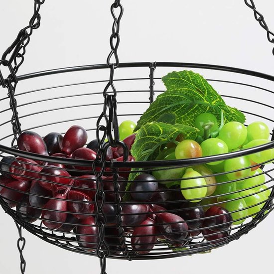 Hangmand voor fruitgroenten, 3 etages, fruitmand, hangende fruitmand van metaal, zwarte hangende fruitmand, voor fruit, groenten, keukenopslag (zwart