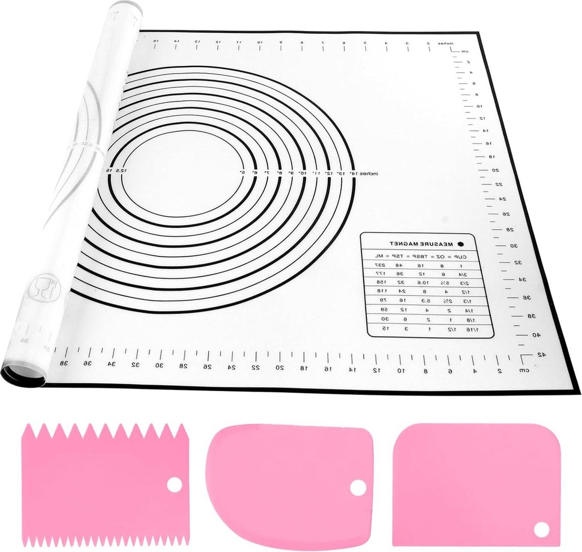 Bakmat 70 x 50 cm antislip meting voor deeg pizza koekjes BPA-vrij zwart (3 stuks schrapers)