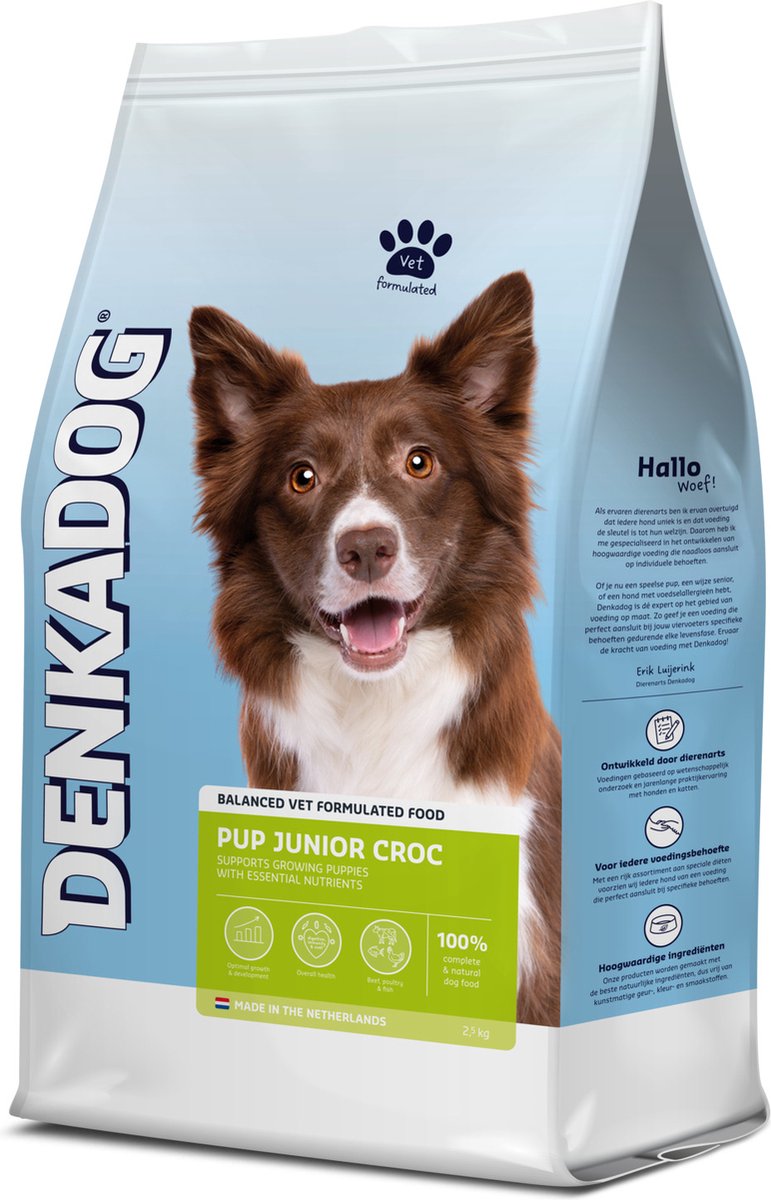 Denkadog Denkadog Pup Junior Croc Rund&Kip&Vis - Hondenvoer - 2.5 kg