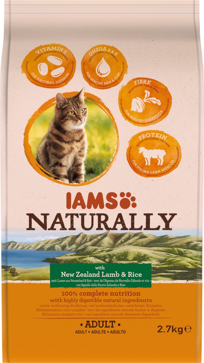 Iams Naturally Adult met lam & rijst kattenvoer 2,7 kg