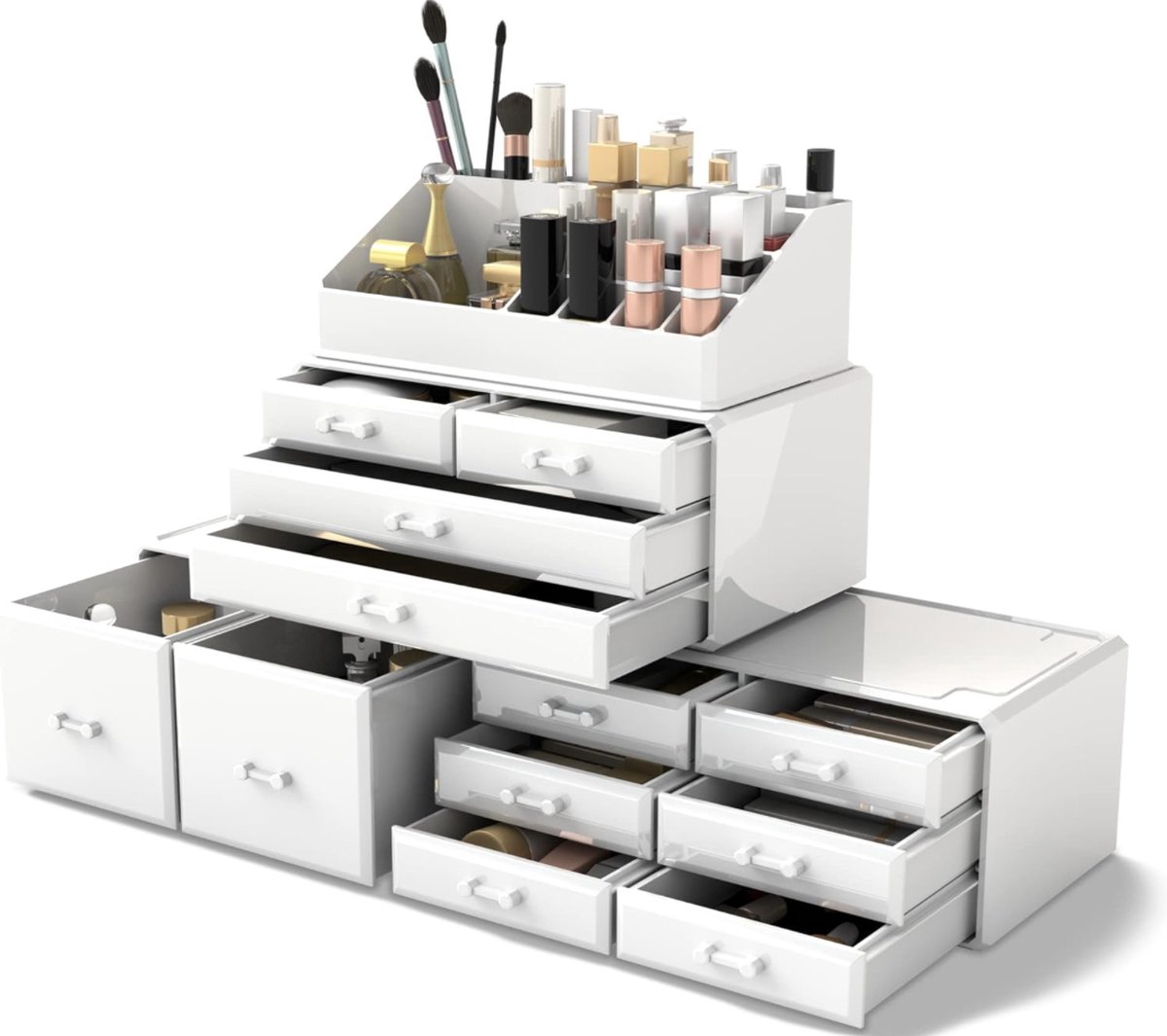 Make-up Cosmetische Organizer Opbergladen Display Dozen Case met Laden (12D, wit)