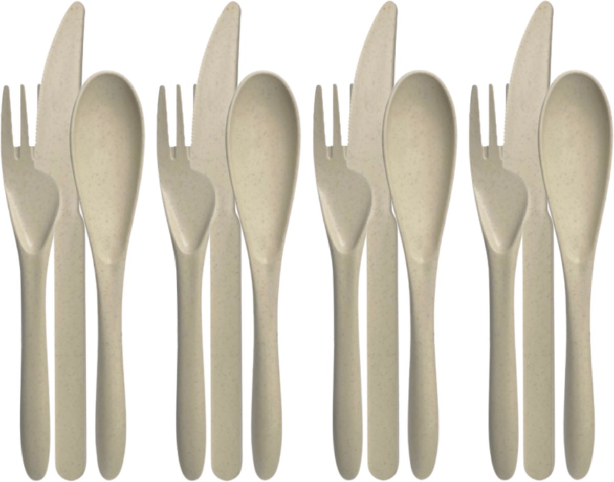 green-goose® Bio-based Bestek - 4 Sets - Creme - Duurzaam Bioplastic Bestek voor School, Picknick, Vakantie, Camping - Vaatwasserbestendig - 100% biologisch afbreekbaar tarwegras - BPA-vrij