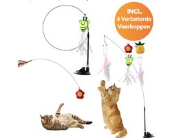 DOWO® - Speelgoed Hengel voor Katten - 4 Verbeterde Veerkoppen - Kattenspeelgoed - Kat speelgoed - Kat Speelhengel met Veren - Kattenplager met Veer - Interactief Kattenspeelgoed Speeltje - Kattenspeeltjes - Cat Toys