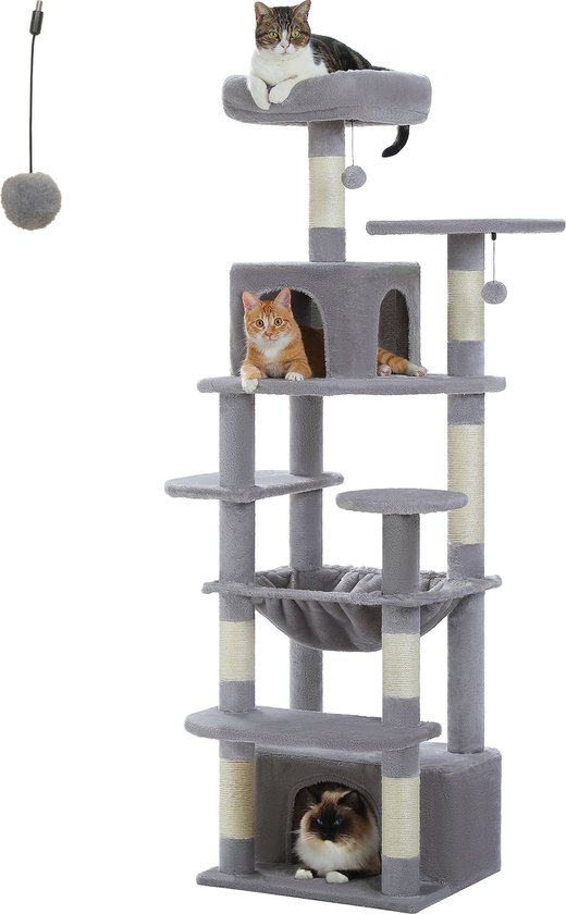 Kattenu CatHouse Large - Grote krabpaal voor katten - Grijs - Kattenboom met katten klimmuur - Hoge krabpaal