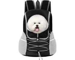 Pawaboo Huisdierrugzak, hondendraagtas voor kleine, middelgrote honden en katten, ademend en comfortabel, draagbare reistas met veiligheidsstrips voor wandelen, wandelen, wandelen, zwart, S