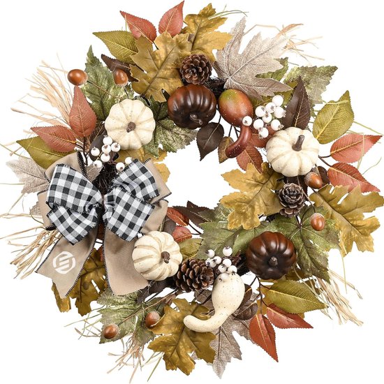 GOMETY Kunstherfstkrans van esdoorn, 30 cm, herfstkrans, esdoornkrans GOMETY Kunstherfstkrans van esdoorn, 30 cm, herfstkrans, esdoornkrans