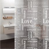 Sandesen® Douchegordijn Transparant met liefdetekst in meerdere talen. 180 x 180 cm ringen inbegrepen