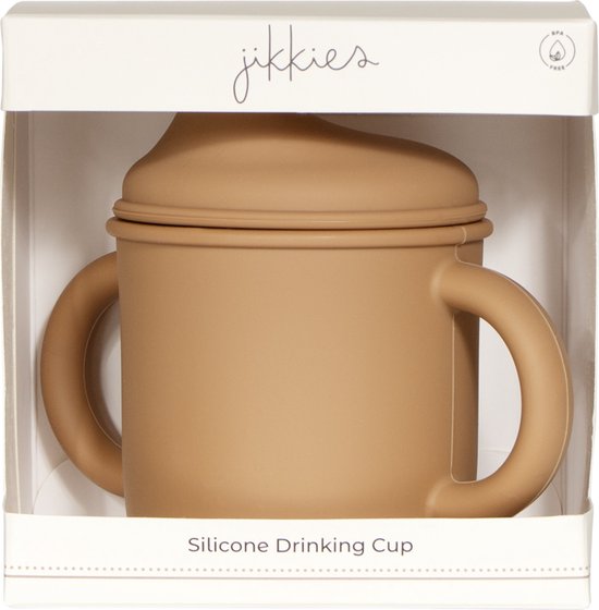 Jikkies® - Sippycup - Drinkbeker - Lekvrij - Oefenbeker - Tuitbeker - Met Handvaten - BPA Vrij - 100% Siliconen - Taupe - Vaatwasserbestendig - Magnetronbestendig van Jikkies — afbeelding 5